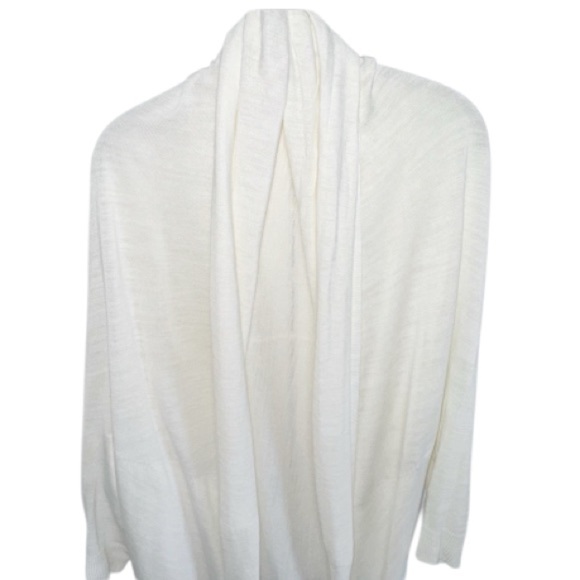 Theory Cocoon Long Curved Hem Cardigan Sweater Open Front Sz M/L Ivory Linen/Vis - Picture 4 of 9
